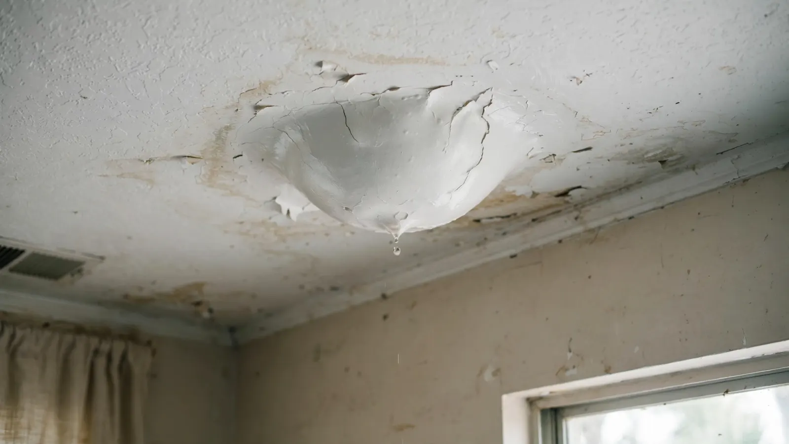 Water bubble trapped in the paint of a living room ceiling